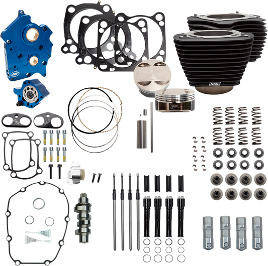 S&S CYCLE 124" Power Package - Chain Drive - Non-Highlighted Fins - Black Pushrod Tubes - 107" M8 310-1057B