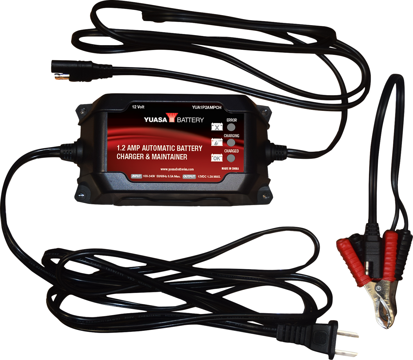 YUASA Battery Charger/Maintainer - Automatic - 1.2 Amp/12 V YUA1P2AMPCH