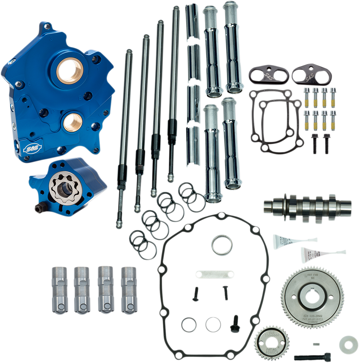 S&S CYCLE Cam Chest Kit with Plate - Gear Drive - Water Cooled - 465 Cam - Chrome Pushrods -M8 310-1001A