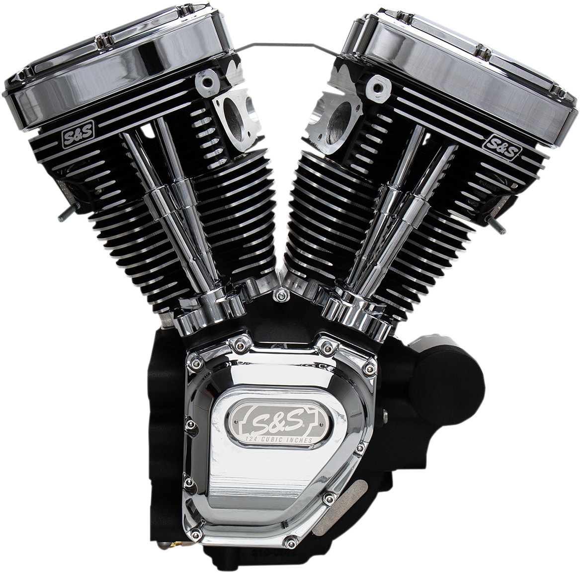 S&S CYCLE T124 Long Block Engine - Wrinkle Black and Chrome - Touring 310-0400A