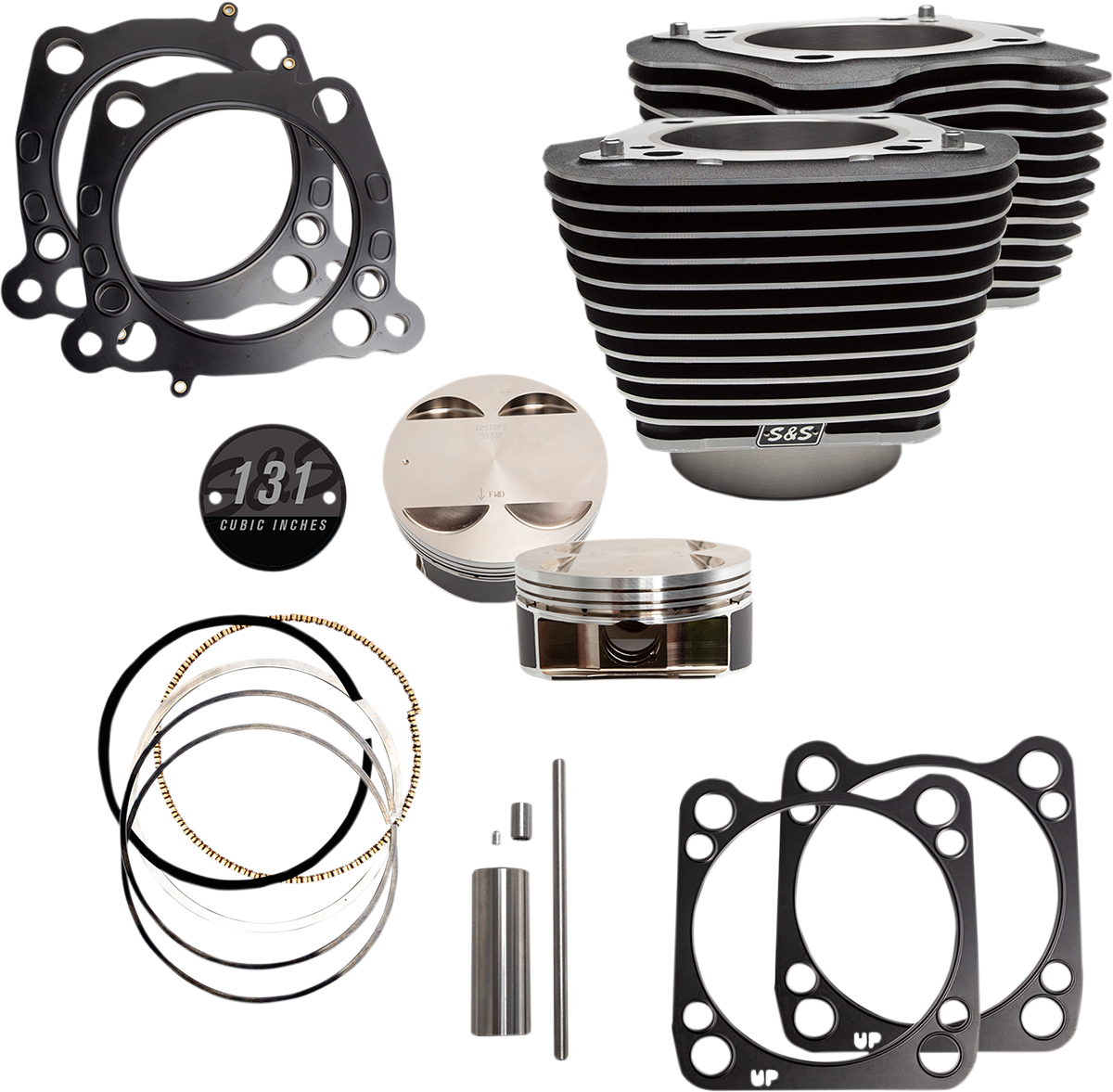 S&S CYCLE Cylinder & Piston Kit - 131" Stroker - Wrinkle Black with Highlighted Fins - M8 910-0762