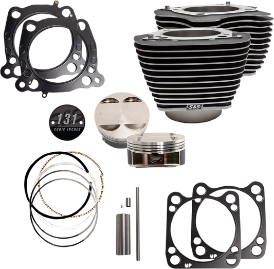 S&S CYCLE Cylinder & Piston Kit - 131" Stroker - Wrinkle Black with Highlighted Fins - M8 910-0762