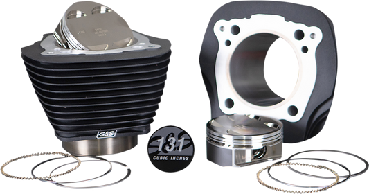 S&S CYCLE Cylinder & Piston Kit - 131" Stroker - Wrinkle Black w/o Highlighted Fins - M8 910-0763