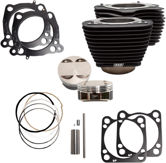 S&S CYCLE 124" Big Bore Cylinder Kit - Wrinkle Black without Highlighted Fins - For 107" Engine - M8 910-0681
