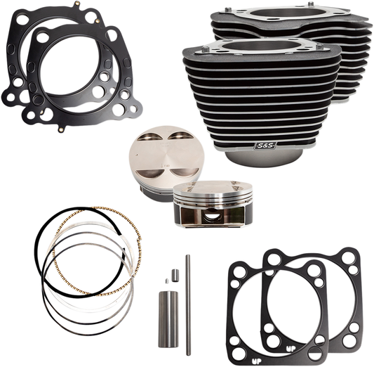 S&S CYCLE 124" Big Bore Cylinder Kit - Wrinkle Black with Highlighted Fins - For 107" Engine - M8 910-0625