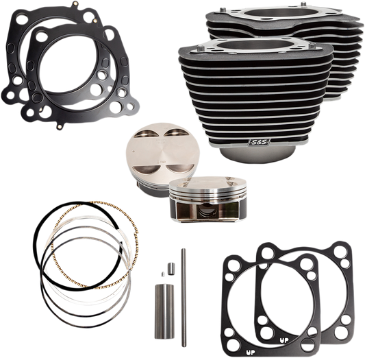 S&S CYCLE 128" Big Bore Cylinder Kit - Wrinkle Black with Highlighted Fins - For 114"/117" Engine - M8 910-0684