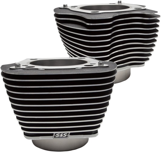 S&S CYCLE Big Bore Cylinder Set - 4.250" - Wrinkle Black with Highlighted Fins - M8 910-0682