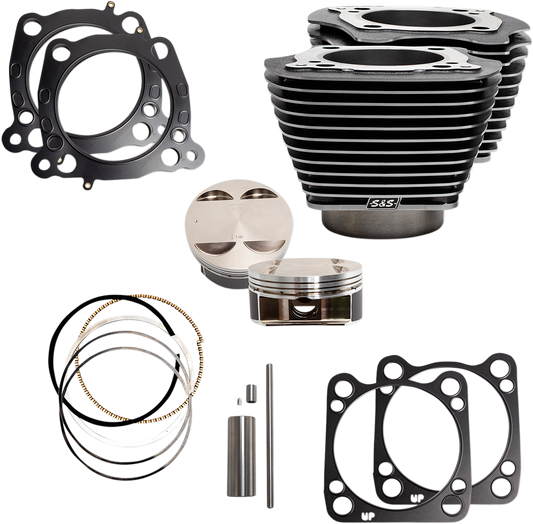 S&S CYCLE 128" Big Bore Cylinder Kit - Black Granite with Highlighted Fins - For 114"/117" Engine - M8 910-0733