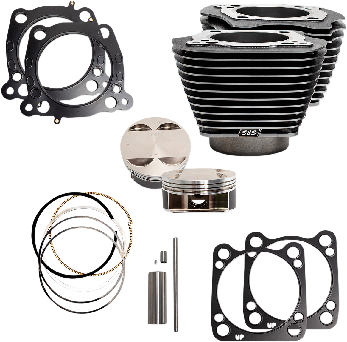 S&S CYCLE 128" Big Bore Cylinder Kit - Black Granite with Highlighted Fins - For 114"/117" Engine - M8 910-0733