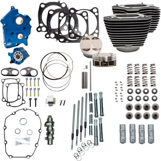 S&S CYCLE 124" Power Package - Chain Drive - Highlighted Fins - Chrome Pushrod Tubes - 107" M8 310-1050B