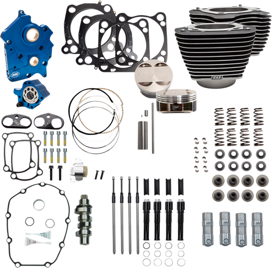S&S CYCLE 124" Power Package - Chain Drive - Highlighted Fins - Black Pushrod Tubes - 107" M8 310-1056B