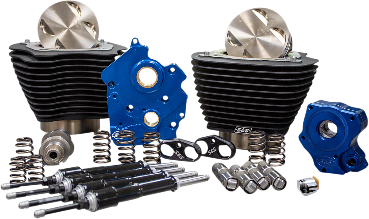 S&S CYCLE 124" Power Package - Chain Drive - Non-Highlighted Fins - Black Pushrod Tubes - 107" M8 310-1057B