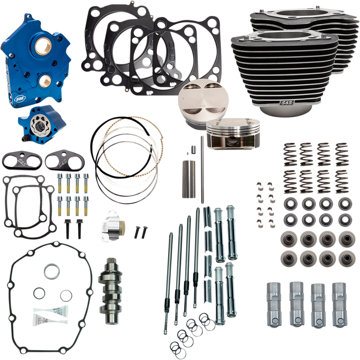 S&S CYCLE 128" Power Package - Chain Drive - Wrinkle Black with Highlighted Fins - 114"/117" M8 310-1103B