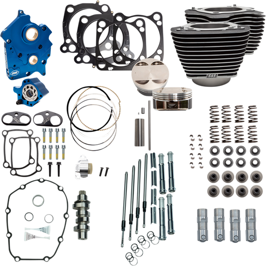 S&S CYCLE 128" Power Package - Chain Drive - Wrinkle Black with Highlighted Fins - 114"/117" M8 310-1103B