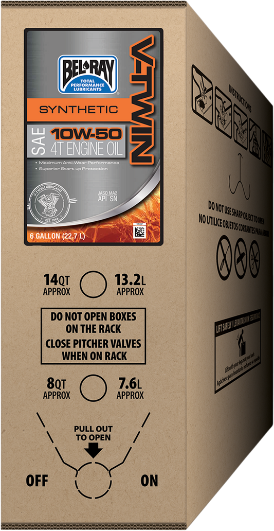 BEL-RAY V-Twin Synthetic Oil - 10W-50 - 6 U.S. gal. - Bag-In-Box 301390150033