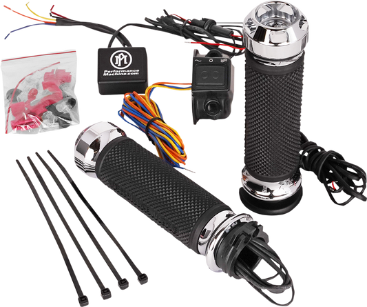 PERFORMANCE MACHINE (PM) Apex Heated Grips - Cable - Chrome 0063-2092-CH