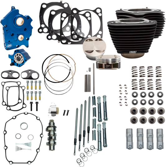 S&S CYCLE 128" Power Package - Chain Drive - Wrinkle Black with Non-Highlighted Fins - 114"/117" M8 310-1105B