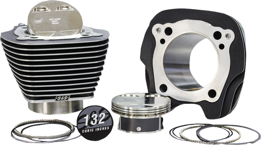 S&S CYCLE 132" Big Bore Cylinder Kit - Black Granite/Highlighted Fins - For 114"/117" Engine - M8 910-0847