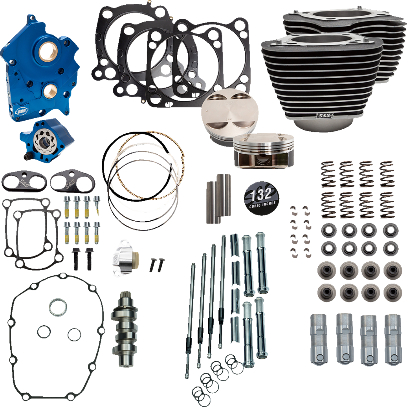S&S CYCLE 132" Power Package Engine Performance Kit - Chain Drive - Water Cooled - Highlighted Fins - M8 310-1229