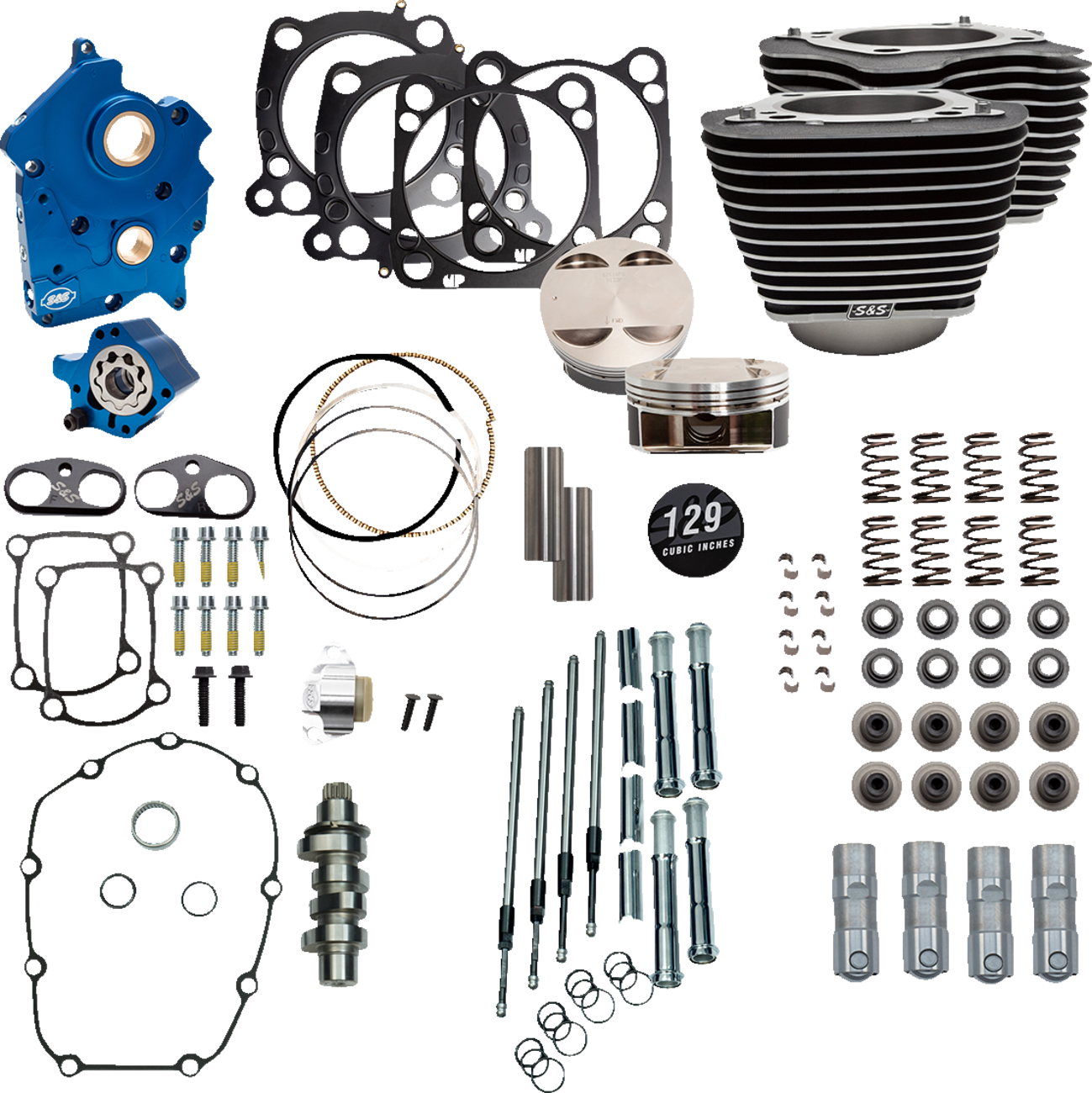 S&S CYCLE 129" Power Package Engine Performance Kit - Chain Drive - Oil Cooled - Highlighted Fins - M8 310-1223