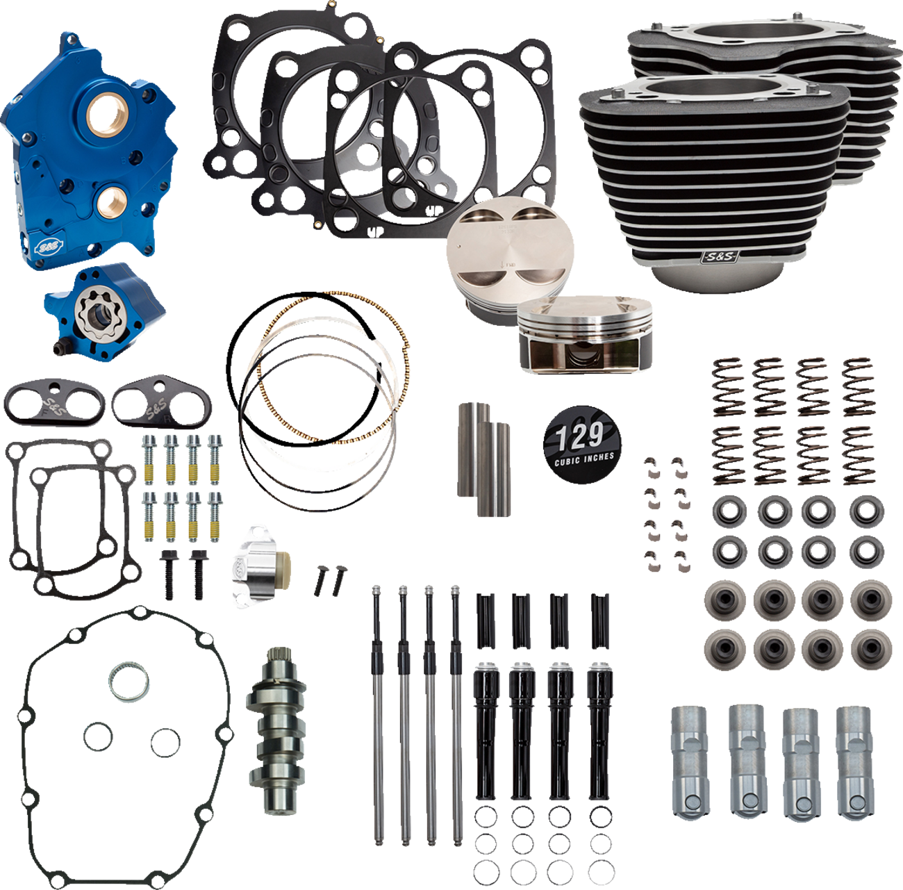 S&S CYCLE 129" Power Package Engine Performance Kit - Chain Drive - Oil Cooled - Highlighted Fins - M8 310-1225