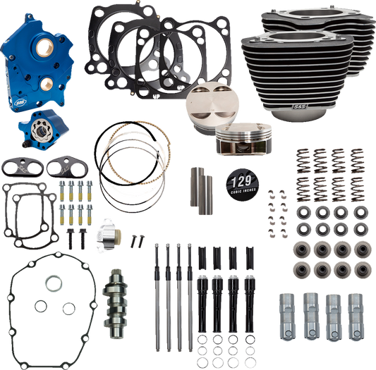 S&S CYCLE 129" Power Package Engine Performance Kit - Chain Drive - Oil Cooled - Highlighted Fins - M8 310-1225