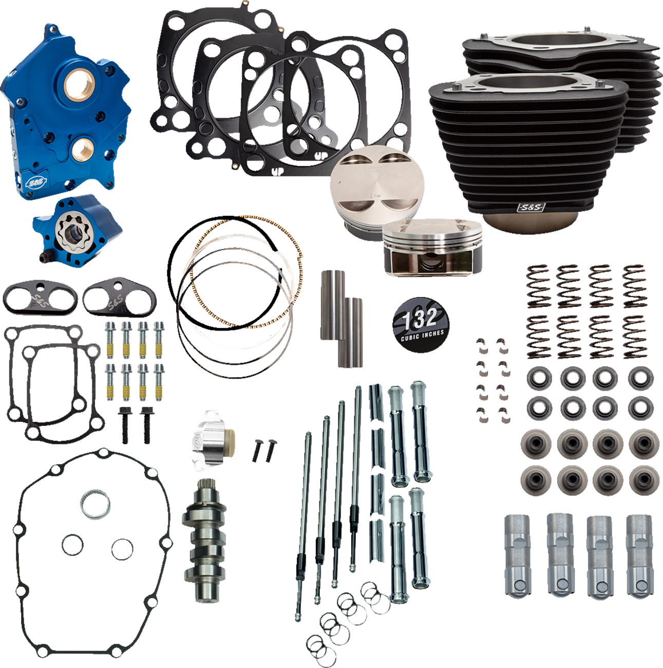 S&S CYCLE 132" Power Package Engine Performance Kit - Chain Drive - Oil Cooled - Non-Highlighted Fins - M8 310-1233