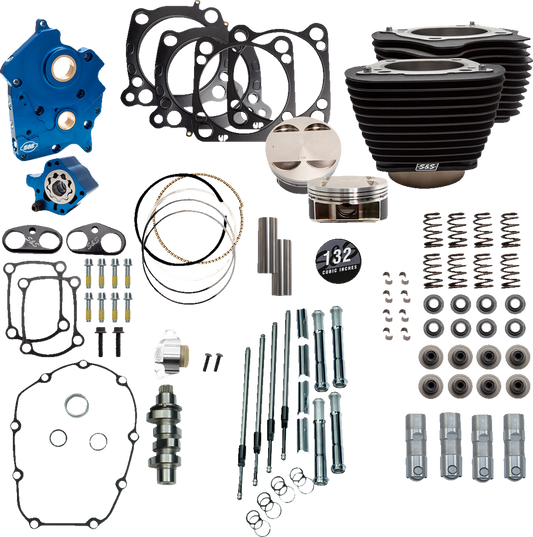 S&S CYCLE 132" Power Package Engine Performance Kit - Chain Drive - Oil Cooled - Non-Highlighted Fins - M8 310-1233