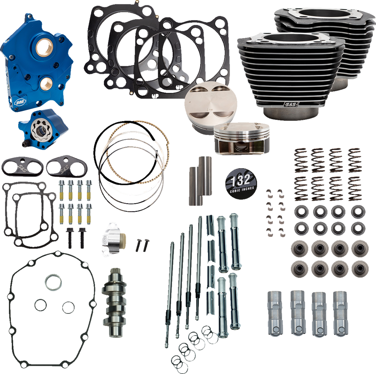 S&S CYCLE 132" Power Package Engine Performance Kit - Chain Drive - Water Cooled - Highlighted Fins - M8 310-1235