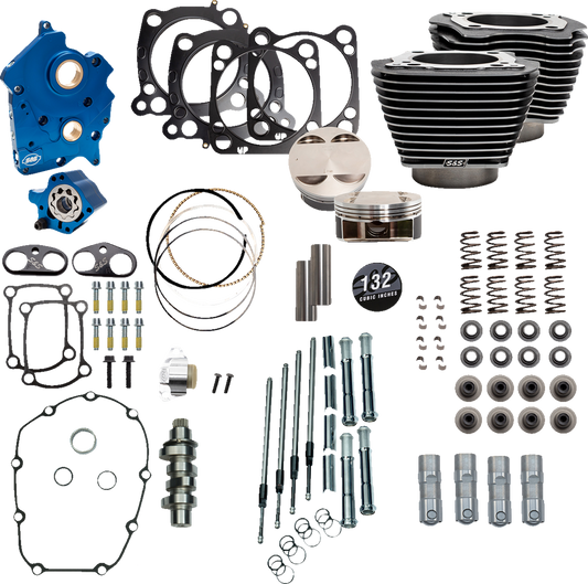 S&S CYCLE 132" Power Package Engine Performance Kit - Chain Drive - Water Cooled - Highlighted Fins - M8 310-1235