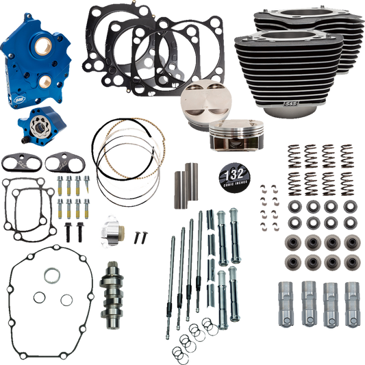 S&S CYCLE 132" Power Package Engine Performance Kit - Chain Drive - Oil Cooled - Highlighted Fins - M8 310-1231
