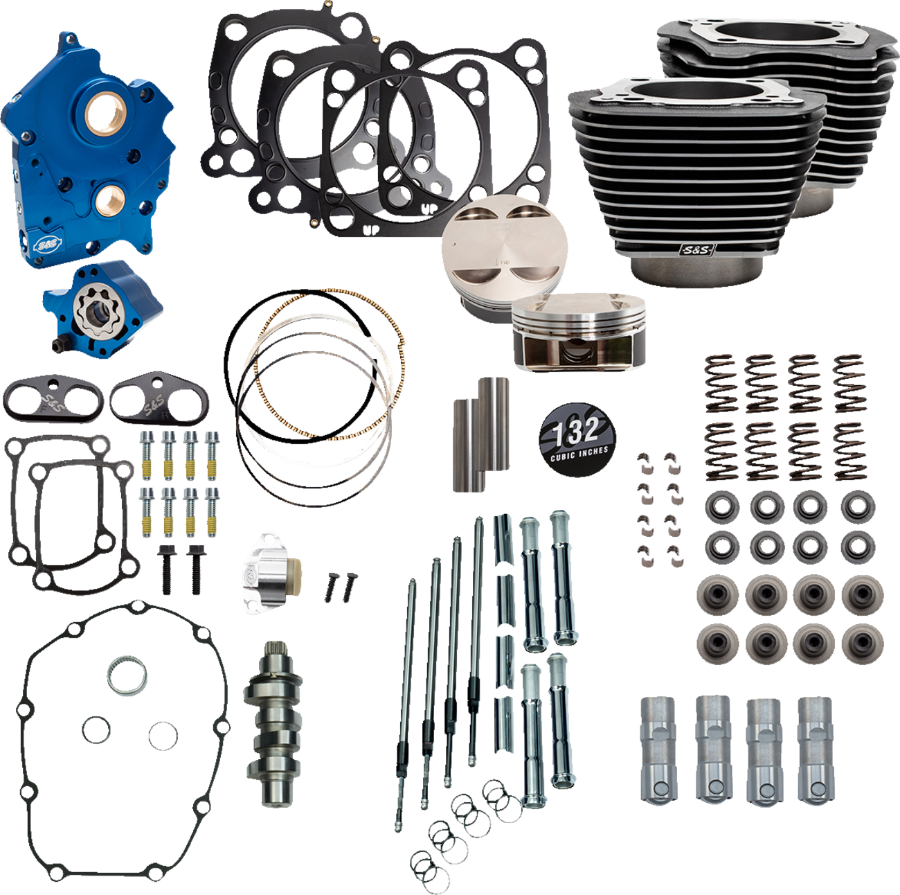S&S CYCLE 132" Power Package Engine Performance Kit - Chain Drive - Oil Cooled - Highlighted Fins - M8 310-1237
