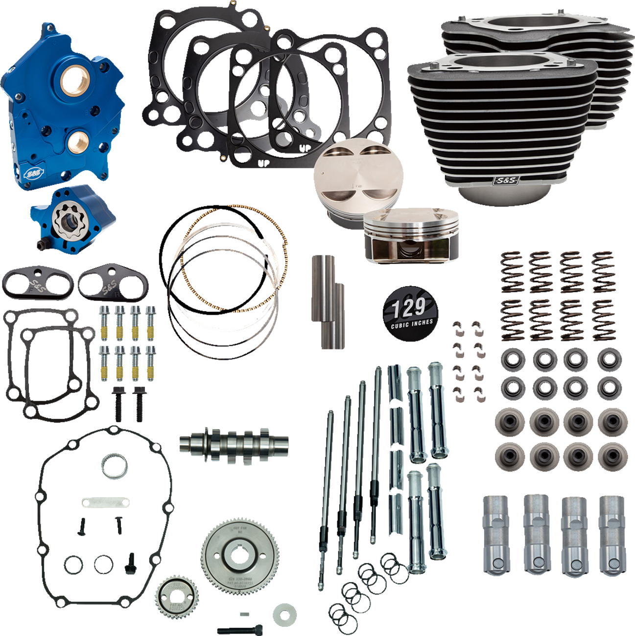 S&S CYCLE 129" Power Package Engine Performance Kit - Gear Drive - Oil Cooled - Highlighted Fins - M8 310-1224