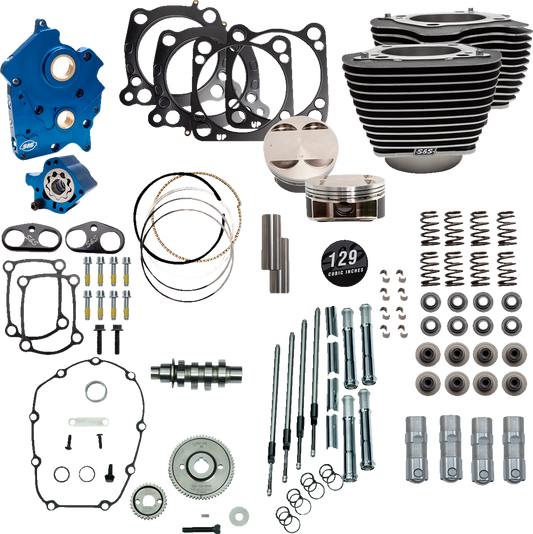 S&S CYCLE 129" Power Package Engine Performance Kit - Gear Drive - Oil Cooled - Highlighted Fins - M8 310-1224