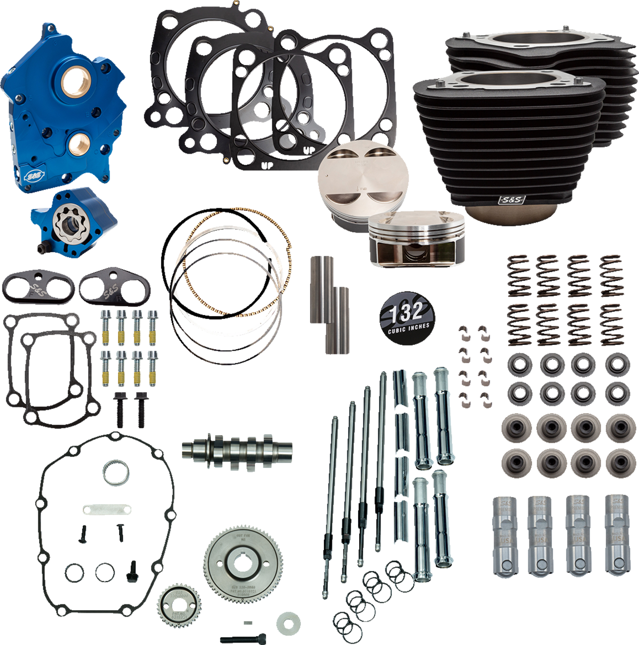 S&S CYCLE 132" Power Package Engine Performance Kit - Gear Drive - Oil Cooled - Non-Highlighted Fins - M8 310-1234