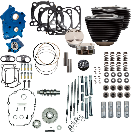 S&S CYCLE 132" Power Package Engine Performance Kit - Gear Drive - Oil Cooled - Non-Highlighted Fins - M8 310-1234