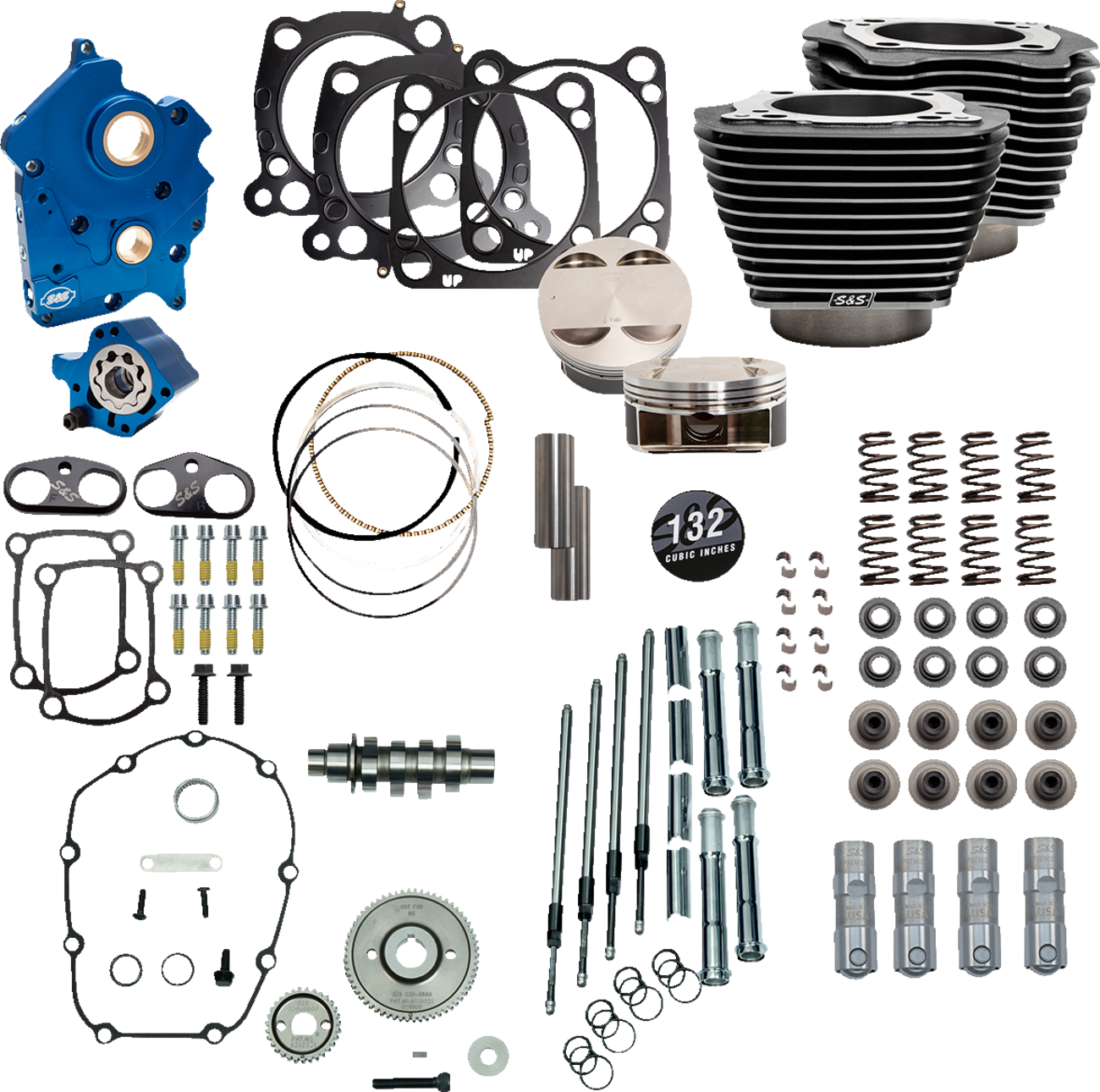 S&S CYCLE 132" Power Package Engine Performance Kit - Gear Drive - Water Cooled - Highlighted Fins - M8 310-1236