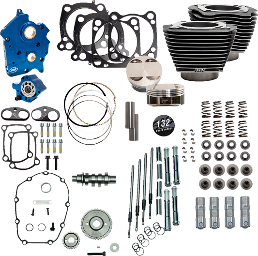 S&S CYCLE 132" Power Package Engine Performance Kit - Gear Drive - Water Cooled - Highlighted Fins - M8 310-1236