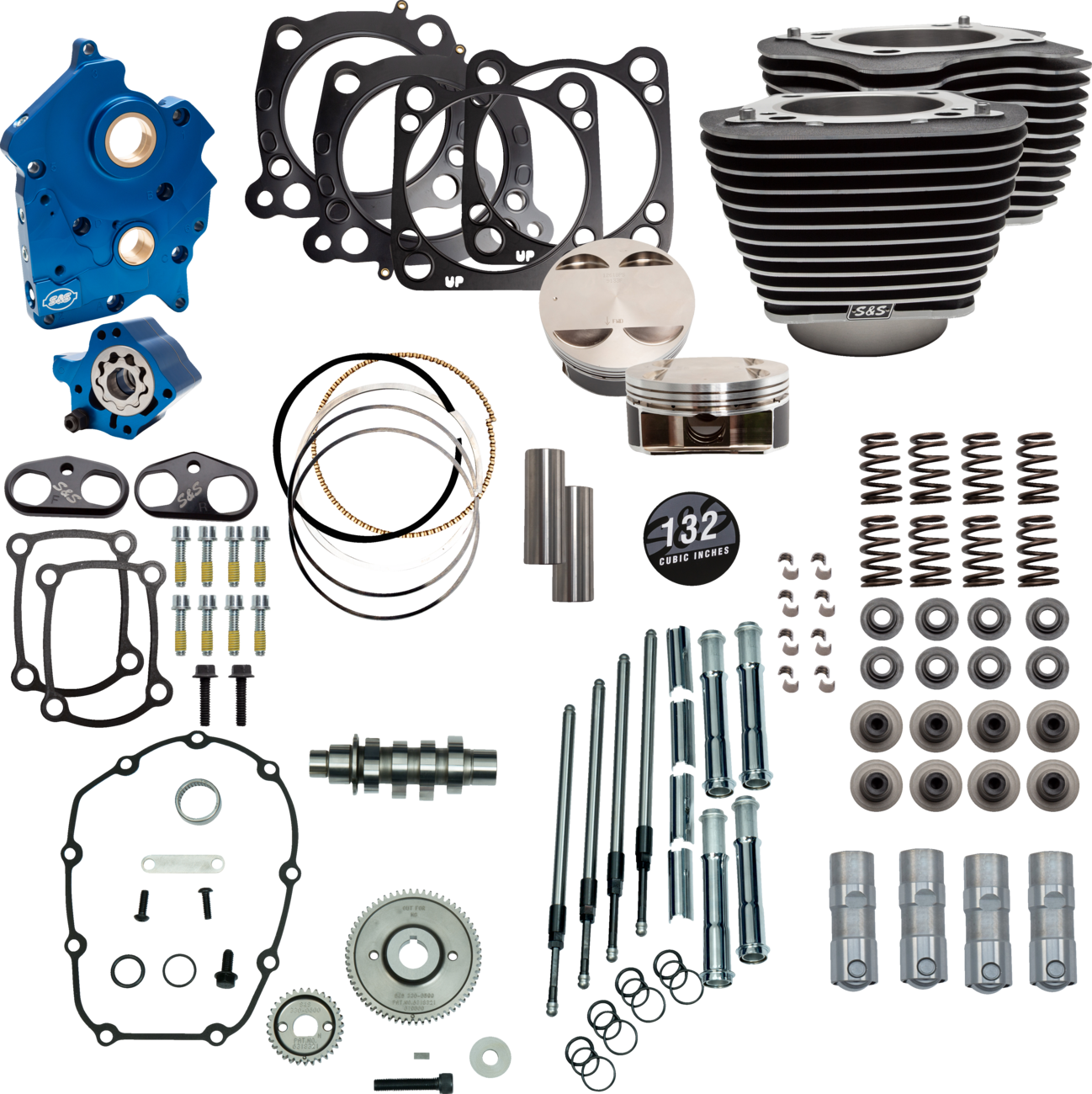 S&S CYCLE 132" Power Package Engine Performance Kit - Gear Drive - Oil Cooled - Highlighted Fins - M8 310-1232