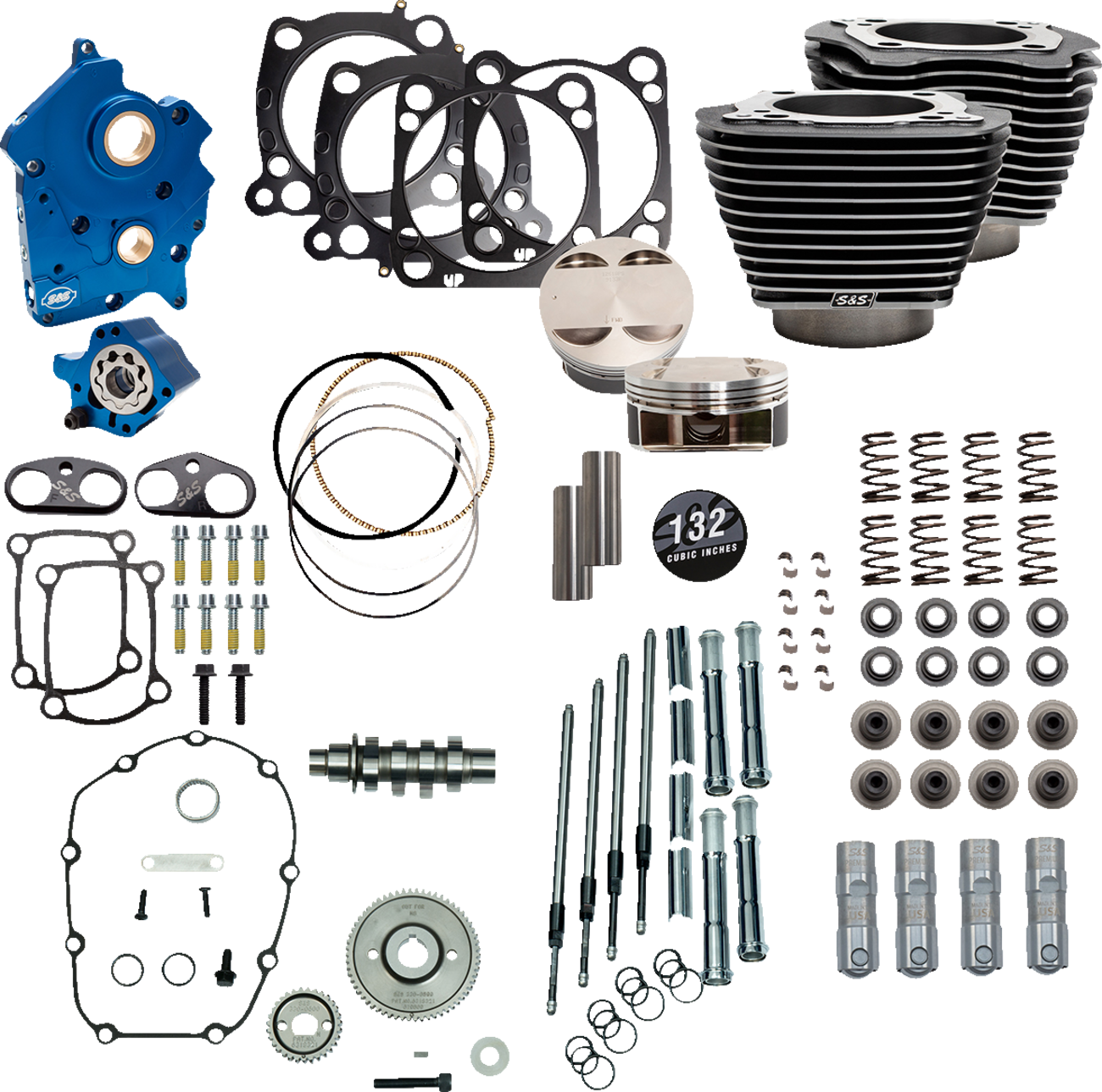 S&S CYCLE 132" Power Package Engine Performance Kit - Chain Drive - Oil Cooled - Highlighted Fins - M8 310-1238