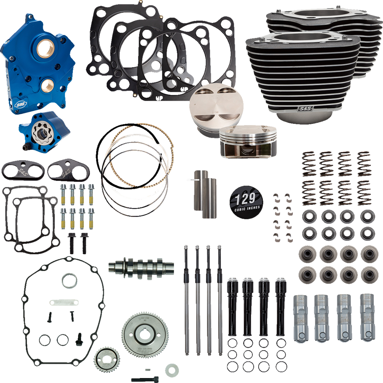 S&S CYCLE 129" Power Package Engine Performance Kit - Gear Drive - Oil Cooled - Highlighted Fins - M8 310-1227