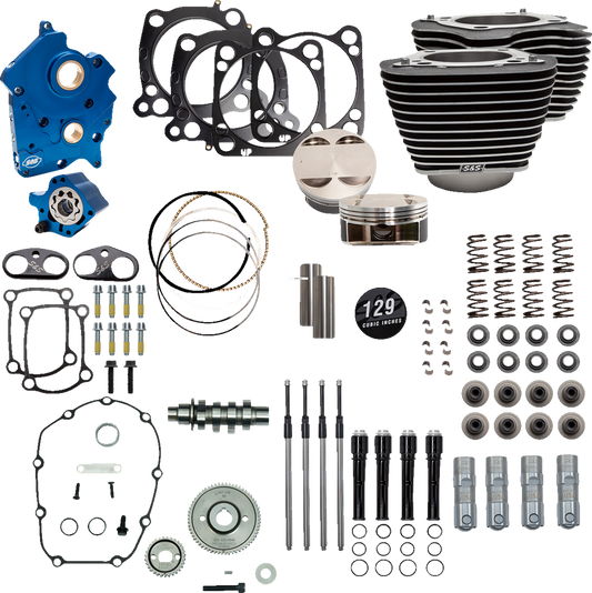 S&S CYCLE 129" Power Package Engine Performance Kit - Gear Drive - Oil Cooled - Highlighted Fins - M8 310-1227