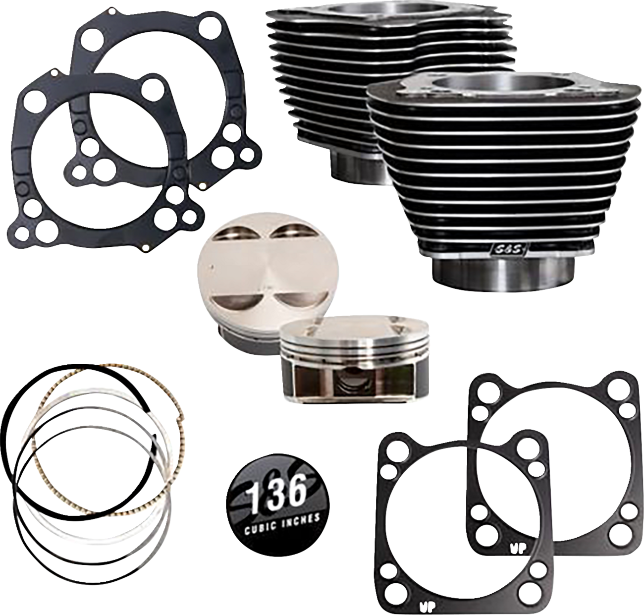 S&S CYCLE 136 " Big Bore Cylinder Kit -Black Granite/ Highlighted Fins - M8 910-0850