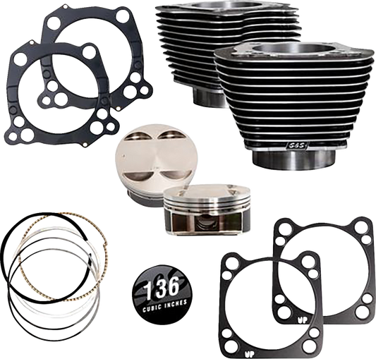 S&S CYCLE 136 " Big Bore Cylinder Kit -Black Granite/ Highlighted Fins - M8 910-0850