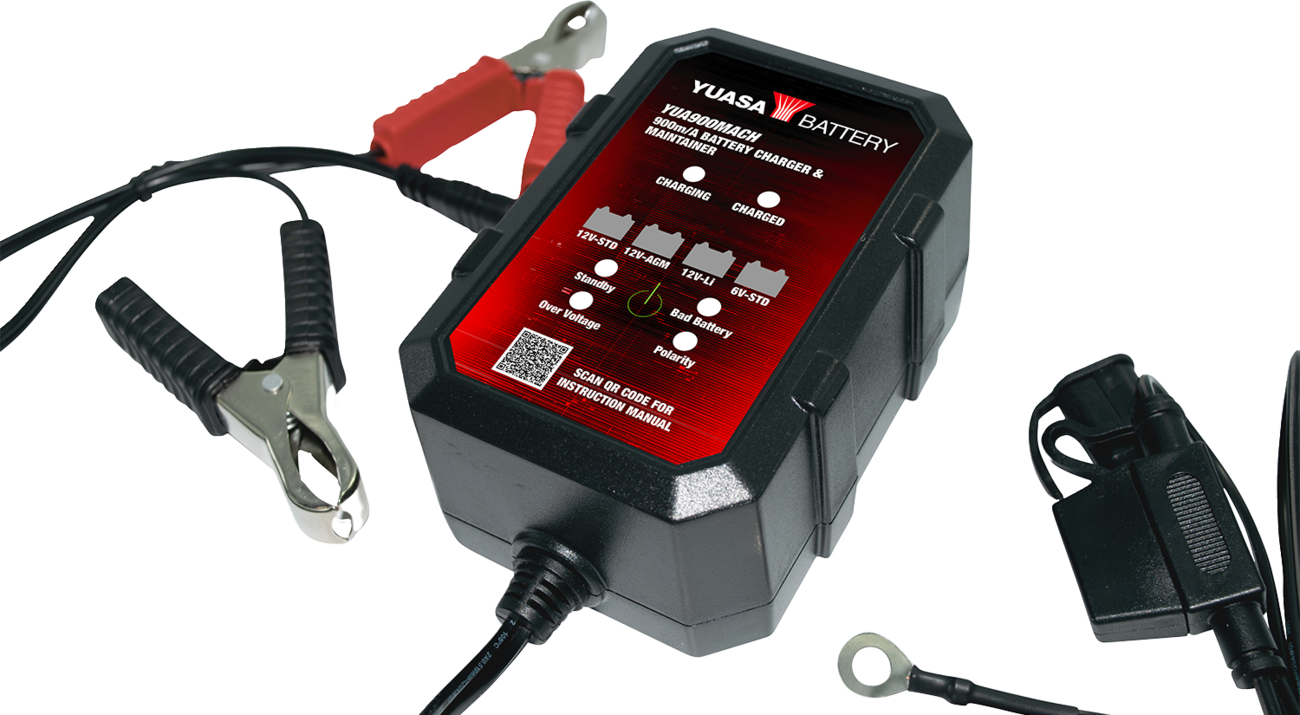 YUASA Battery Charger/Maintainer - Automatic - 900 mA YUA900MACH