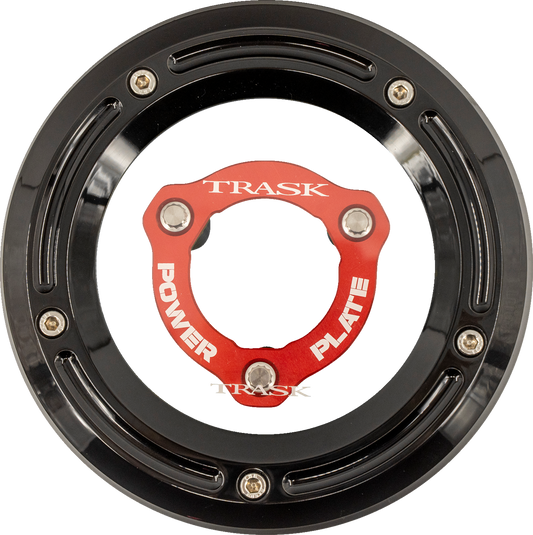 TRASK Derby Cover with Power Plate - Black/Red - Kit - '17-'25 Harley-Davidson TM-0051-BK-RD