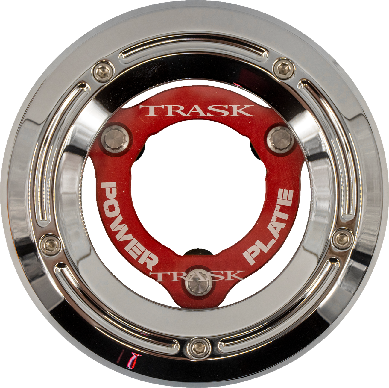 TRASK Derby Cover with Power Plate - Chrome/Red - Kit - '18-'25 Softail TM-0052-CH-RD