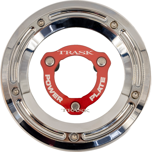 TRASK Derby Cover with Power Plate - Chrome/Red - Kit - '17-'25 Harley-Davidson TM-0051-CH-RD