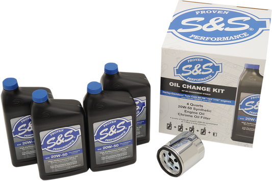 S&S CYCLE Oil Change Kit - Chrome Filter - '99-'17 Twin Cam - 4 US quarts 218942